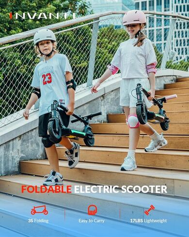 INVANTI KS03 Electric Scooter for Kids Ages 8+, 350W Peak Motor, Max 12mph & 10Miles, 7" Solid Wheel, LED Lights, LED Display & Double Braking, Kids Electric Scooter with 3 Adjustable Speeds & Heights in Saudi Arabia