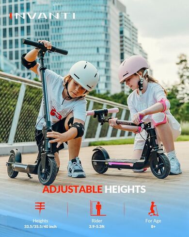 INVANTI KS03 Electric Scooter for Kids Ages 8+, 350W Peak Motor, Max 12mph & 10Miles, 7" Solid Wheel, LED Lights, LED Display & Double Braking, Kids Electric Scooter with 3 Adjustable Speeds & Heights in Saudi Arabia