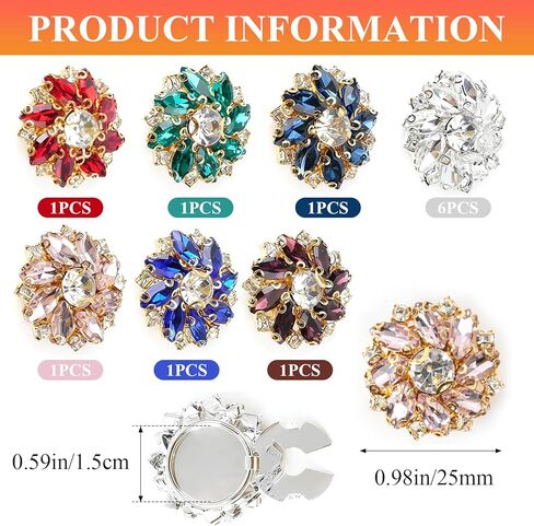 Supkirr 12 Pcs Rhinestone Button Covers for Women Blouses, 7-Colors Button Jewelry Clip, Detachable Crystal Buttons Cover for Women Men Shirts, Sewing Clothing Decorative and DIY Craft Decor in Saudi Arabia