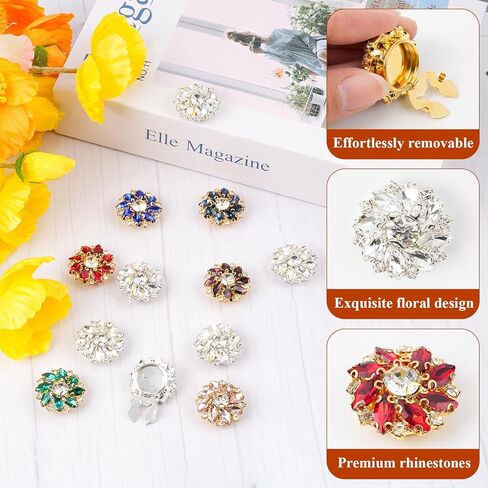 Supkirr 12 Pcs Rhinestone Button Covers for Women Blouses, 7-Colors Button Jewelry Clip, Detachable Crystal Buttons Cover for Women Men Shirts, Sewing Clothing Decorative and DIY Craft Decor in Saudi Arabia