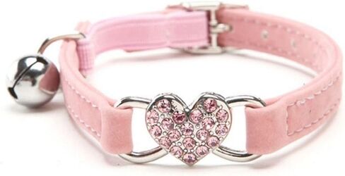 Colored Diamonds Cat Collar Elastic Adjustable 8 Colors Adjustable Dog Necklace Cute Soft Heart Bell Cat Collar(Pink) in Saudi Arabia