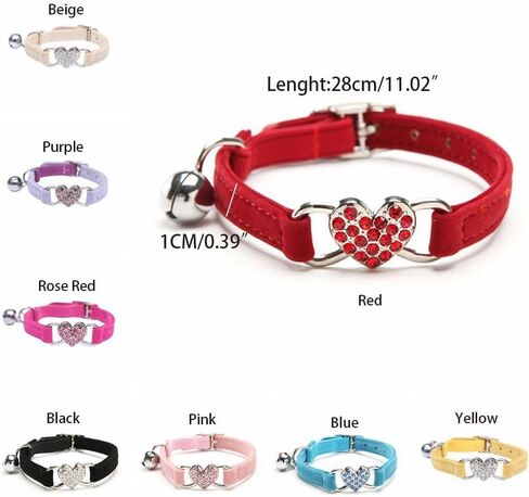 Colored Diamonds Cat Collar Elastic Adjustable 8 Colors Adjustable Dog Necklace Cute Soft Heart Bell Cat Collar(Pink) in Saudi Arabia