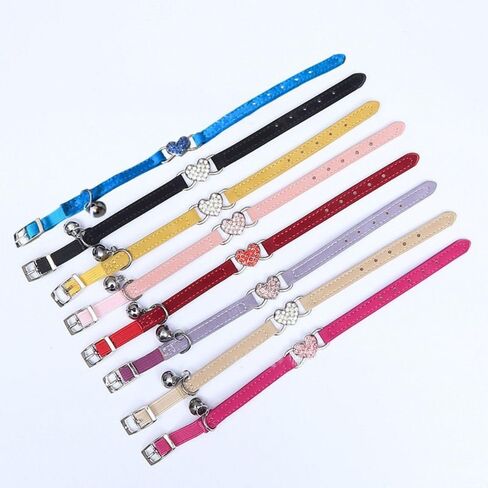 Colored Diamonds Cat Collar Elastic Adjustable 8 Colors Adjustable Dog Necklace Cute Soft Heart Bell Cat Collar(Pink) in Saudi Arabia