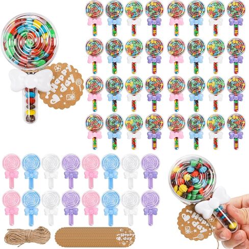 48 Pack Plastic Candy Boxes, Lollipop Bowknot Candy Favor Box with Hanging Tags, Cute Treat Container for Birthday Party Decoration, Baby Shower, Wedding Favors, 4 Colors in Kuwait