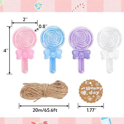 48 Pack Plastic Candy Boxes, Lollipop Bowknot Candy Favor Box with Hanging Tags, Cute Treat Container for Birthday Party Decoration, Baby Shower, Wedding Favors, 4 Colors in Kuwait