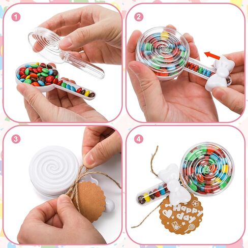 48 Pack Plastic Candy Boxes, Lollipop Bowknot Candy Favor Box with Hanging Tags, Cute Treat Container for Birthday Party Decoration, Baby Shower, Wedding Favors, 4 Colors in Kuwait