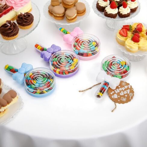 48 Pack Plastic Candy Boxes, Lollipop Bowknot Candy Favor Box with Hanging Tags, Cute Treat Container for Birthday Party Decoration, Baby Shower, Wedding Favors, 4 Colors in Kuwait