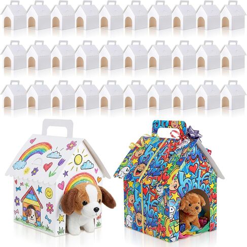 AOZUO 30 Pcs Dog Party Favor Boxes, Dog House Shaped Treat Gift Boxes with Holes Foldable Cardboard with Handle Cardboard Dogs House for Puppy Pet Adoption DIY Crafting Birthday Supplies in Saudi Arabia
