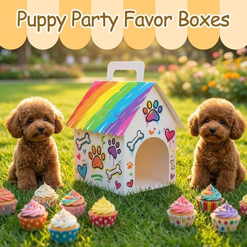 AOZUO 30 Pcs Dog Party Favor Boxes, Dog House Shaped Treat Gift Boxes with Holes Foldable Cardboard with Handle Cardboard Dogs House for Puppy Pet Adoption DIY Crafting Birthday Supplies in Saudi Arabia