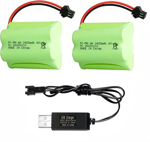 6V 2400mAh Rechargeable AA Battery Pack with SM 2P Plug for Amphibious RC Car Outdoor Solar Light Security Light Electric Tools RC Truck Car 2 Pack with USB Charger Cable in Kuwait