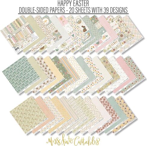 Miss Kate Cuttables Paper & Sticker Kit – Happy Easter - for Spring Pastel Bunny Egg Holiday - Pattern 12x12 Scrapbook Paper 12x12 20 Sheet with 39 Designs & 1 8X12 Sticker Sheet - Scrapbooking in Saudi Arabia