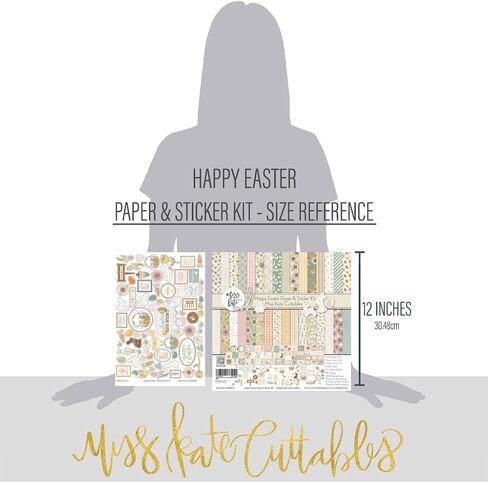 Miss Kate Cuttables Paper & Sticker Kit – Happy Easter - for Spring Pastel Bunny Egg Holiday - Pattern 12x12 Scrapbook Paper 12x12 20 Sheet with 39 Designs & 1 8X12 Sticker Sheet - Scrapbooking in Saudi Arabia