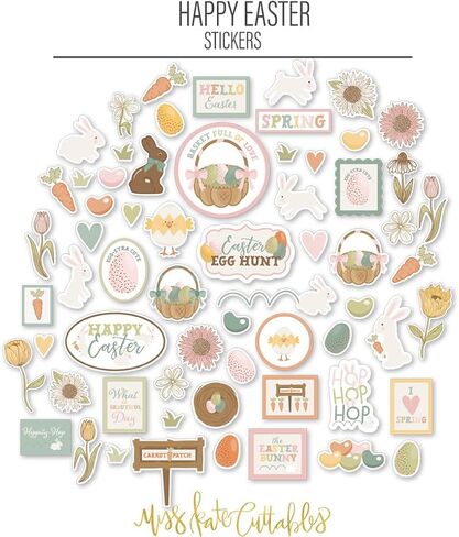 Miss Kate Cuttables Paper & Sticker Kit – Happy Easter - for Spring Pastel Bunny Egg Holiday - Pattern 12x12 Scrapbook Paper 12x12 20 Sheet with 39 Designs & 1 8X12 Sticker Sheet - Scrapbooking in Saudi Arabia