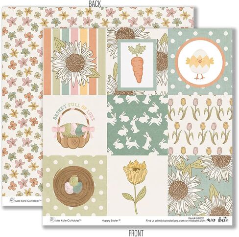 Miss Kate Cuttables Paper & Sticker Kit – Happy Easter - for Spring Pastel Bunny Egg Holiday - Pattern 12x12 Scrapbook Paper 12x12 20 Sheet with 39 Designs & 1 8X12 Sticker Sheet - Scrapbooking in Saudi Arabia