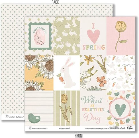 Miss Kate Cuttables Paper & Sticker Kit – Happy Easter - for Spring Pastel Bunny Egg Holiday - Pattern 12x12 Scrapbook Paper 12x12 20 Sheet with 39 Designs & 1 8X12 Sticker Sheet - Scrapbooking in Saudi Arabia