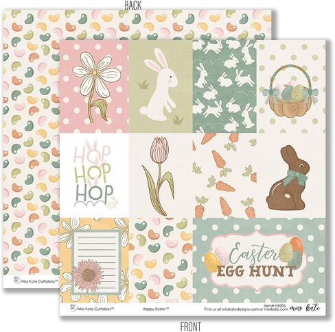 Miss Kate Cuttables Paper & Sticker Kit – Happy Easter - for Spring Pastel Bunny Egg Holiday - Pattern 12x12 Scrapbook Paper 12x12 20 Sheet with 39 Designs & 1 8X12 Sticker Sheet - Scrapbooking in Saudi Arabia
