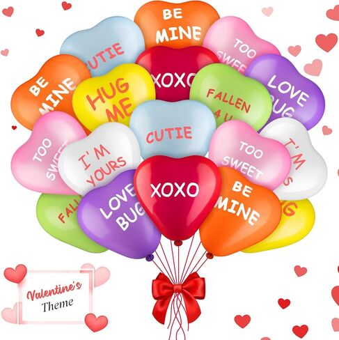 Deekin 48 Pieces Valentine's Day Decoration, Heart Shaped Latex Balloons, 12 Inch Candy Color Xoxo Be Mine Message Proposal Show Love Anniversary Heart Balloons for Party Supplies Home Decor in Saudi Arabia