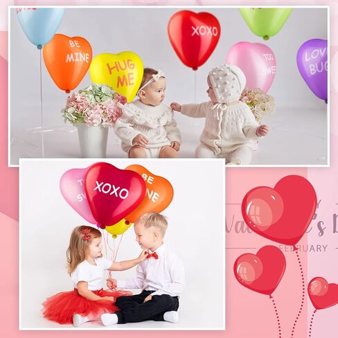 Deekin 48 Pieces Valentine's Day Decoration, Heart Shaped Latex Balloons, 12 Inch Candy Color Xoxo Be Mine Message Proposal Show Love Anniversary Heart Balloons for Party Supplies Home Decor in Saudi Arabia