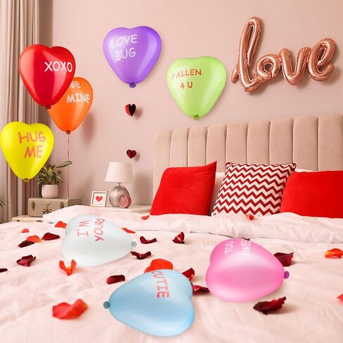 Deekin 48 Pieces Valentine's Day Decoration, Heart Shaped Latex Balloons, 12 Inch Candy Color Xoxo Be Mine Message Proposal Show Love Anniversary Heart Balloons for Party Supplies Home Decor in Saudi Arabia