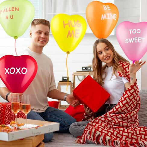 Deekin 48 Pieces Valentine's Day Decoration, Heart Shaped Latex Balloons, 12 Inch Candy Color Xoxo Be Mine Message Proposal Show Love Anniversary Heart Balloons for Party Supplies Home Decor in Saudi Arabia
