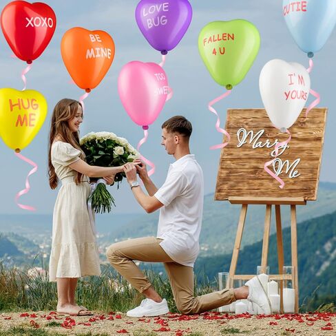 Deekin 48 Pieces Valentine's Day Decoration, Heart Shaped Latex Balloons, 12 Inch Candy Color Xoxo Be Mine Message Proposal Show Love Anniversary Heart Balloons for Party Supplies Home Decor in Saudi Arabia