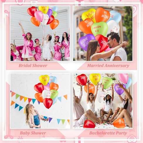 Deekin 48 Pieces Valentine's Day Decoration, Heart Shaped Latex Balloons, 12 Inch Candy Color Xoxo Be Mine Message Proposal Show Love Anniversary Heart Balloons for Party Supplies Home Decor in Saudi Arabia