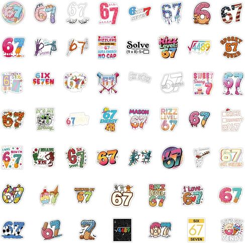 100 Pcs Six Seven Cartoon Stickers, Funny 6 7 Stickers, Waterproof Vinyl Decals for Laptop, Water Bottles, Phone, Luggage, Fun Meme Gift for Teens Adults in Kuwait