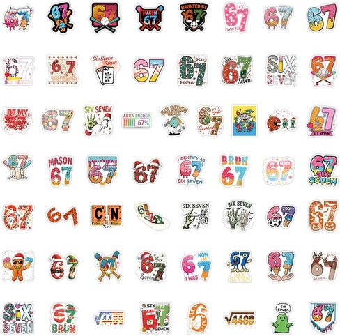 100 Pcs Six Seven Cartoon Stickers, Funny 6 7 Stickers, Waterproof Vinyl Decals for Laptop, Water Bottles, Phone, Luggage, Fun Meme Gift for Teens Adults in Kuwait