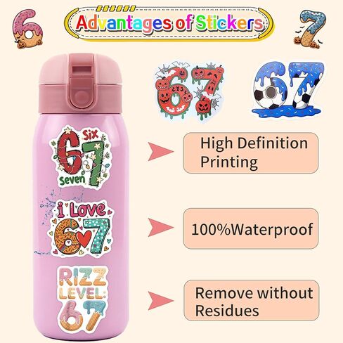100 Pcs Six Seven Cartoon Stickers, Funny 6 7 Stickers, Waterproof Vinyl Decals for Laptop, Water Bottles, Phone, Luggage, Fun Meme Gift for Teens Adults in Kuwait