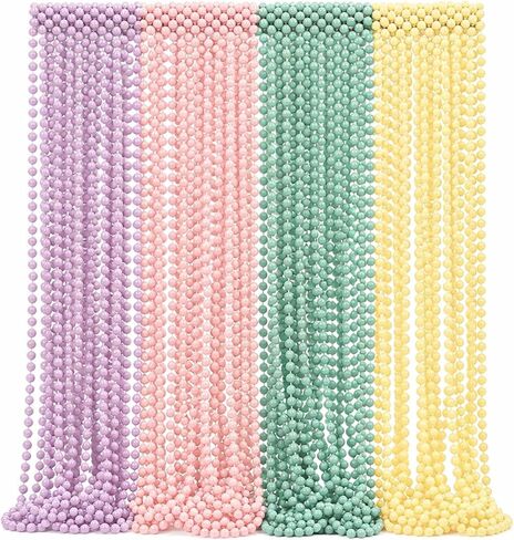48 Pcs Pastel Bead Necklaces Easter Party Favors 4 Kinds Rainbow Macaron Mix Color Bead Necklaces Parade Throws Bulk for Birthday Bridal Shower Wedding Spring Easter Party Supplies Decor in Saudi Arabia