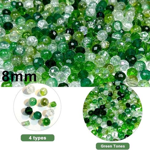 846pcs 8mm Assorted Glass Beads Green, Crystal Faceted Crackle Loose Beads for St. Patrick's Day, Plant Pot Making, Earrings Bracelet Necklace Jewelry Making, Craft DIY in Saudi Arabia