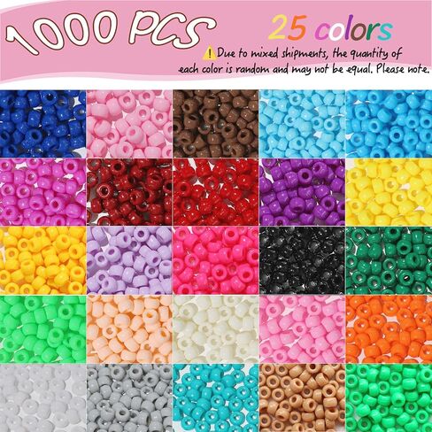 1000pcs Pony Beads Bulk for Bracelets,6 * 9mm Large Hole Colored Kandi Beads for Hair and Keychain Making,Friendship Necklace for Gift and DIY Crafts(Mixed Colors) in Saudi Arabia