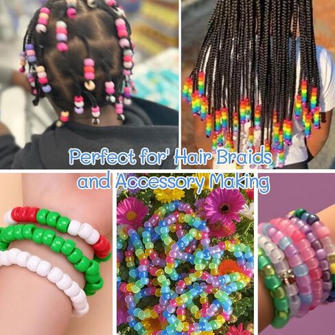 1000pcs Pony Beads Bulk for Bracelets,6 * 9mm Large Hole Colored Kandi Beads for Hair and Keychain Making,Friendship Necklace for Gift and DIY Crafts(Mixed Colors) in Saudi Arabia