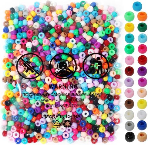 1000pcs Pony Beads Bulk for Bracelets,6 * 9mm Large Hole Colored Kandi Beads for Hair and Keychain Making,Friendship Necklace for Gift and DIY Crafts(Mixed Colors) in Saudi Arabia