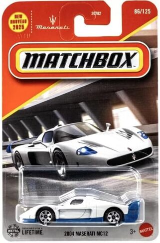 علبة الثقاب 2004 مازيراتي MC12 [أبيض وأزرق] 86/125، جديد لعام 2025! لعبة سيارة مصبوبة بمقياس 1:64 in Kuwait