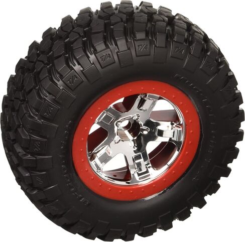 Traxxas 5869 BFGoodrich Mud-Terrain T/A KM2 Tires Pre-Glued on SCT Chrome, Red Beadlock-Style Wheels (2WD front)(pair) in Saudi Arabia