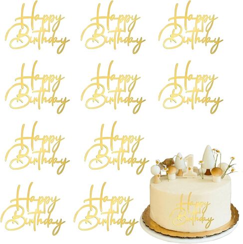 أعلى كعكة عيد ميلاد سعيد، مرآة ذهبية من الأكريليك لتزيين الكب كيك لحفلات أعياد الميلاد، 10 قطع in Kuwait