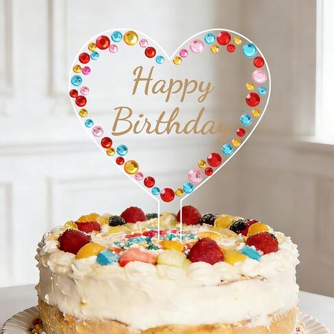 Coucoland Happy Birthday Cake Topper - Heart Acrylic Cake Decor with Sparkling Rhinestones for Wedding Party Supplies (Purple) in Saudi Arabia