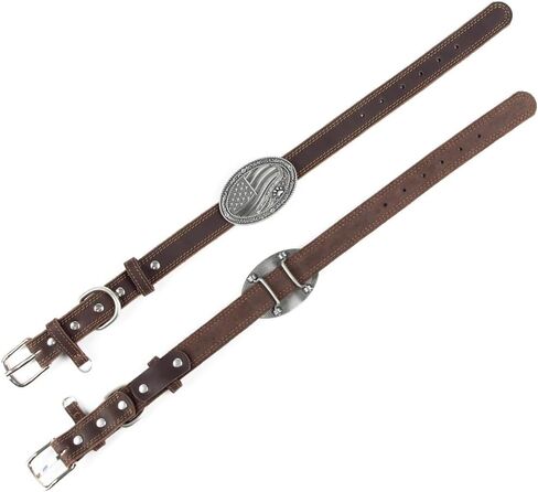 Wag & Buckle Western Leather Dog Collar for Medium/Large Dogs, 14-18 Inch Neck, Premium Grain Leather, Heavy Duty Stainless Steel Hardware, Zinc Alloy Buckle in Saudi Arabia