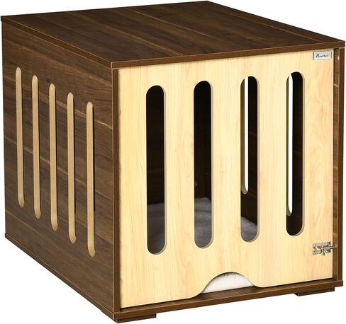 PawHut Furniture Style Dog Crate End Table with Removable Door Panel, Dog Crate Bed with Foam Cushion, Safety Lock, Indoor Use, for Small & Medium Dogs, Brown in Saudi Arabia