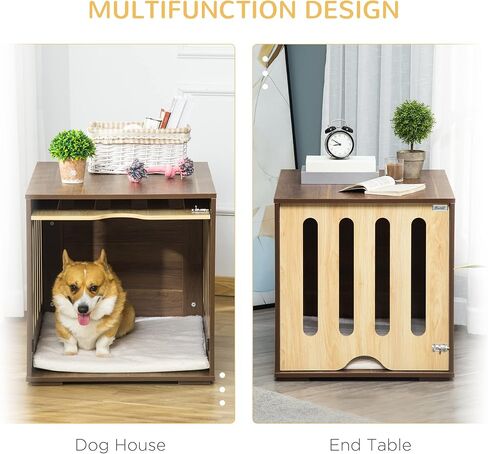 PawHut Furniture Style Dog Crate End Table with Removable Door Panel, Dog Crate Bed with Foam Cushion, Safety Lock, Indoor Use, for Small & Medium Dogs, Brown in Saudi Arabia