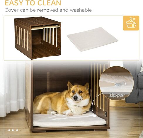 PawHut Furniture Style Dog Crate End Table with Removable Door Panel, Dog Crate Bed with Foam Cushion, Safety Lock, Indoor Use, for Small & Medium Dogs, Brown in Saudi Arabia