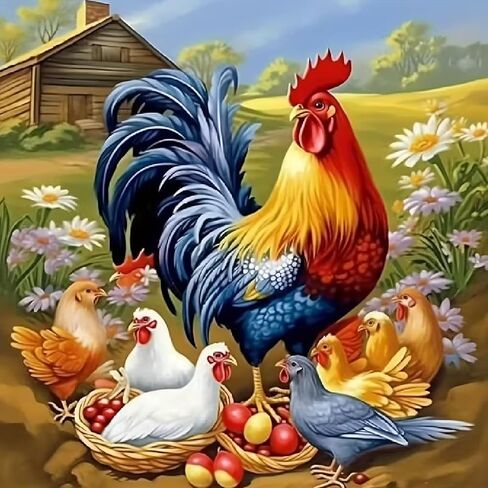 JFYHAB 5D Diamond Art Painting Kits for Adults, an Old Rooster His Family Chicken Art Kits for Beginner,DIY Farm Full Round Gem Crystal Art Paint by Diamond Home Wall Decor12X12inch in Saudi Arabia