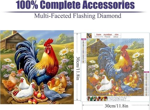 JFYHAB 5D Diamond Art Painting Kits for Adults, an Old Rooster His Family Chicken Art Kits for Beginner,DIY Farm Full Round Gem Crystal Art Paint by Diamond Home Wall Decor12X12inch in Saudi Arabia