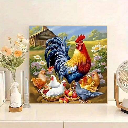 JFYHAB 5D Diamond Art Painting Kits for Adults, an Old Rooster His Family Chicken Art Kits for Beginner,DIY Farm Full Round Gem Crystal Art Paint by Diamond Home Wall Decor12X12inch in Saudi Arabia