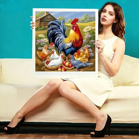 JFYHAB 5D Diamond Art Painting Kits for Adults, an Old Rooster His Family Chicken Art Kits for Beginner,DIY Farm Full Round Gem Crystal Art Paint by Diamond Home Wall Decor12X12inch in Saudi Arabia