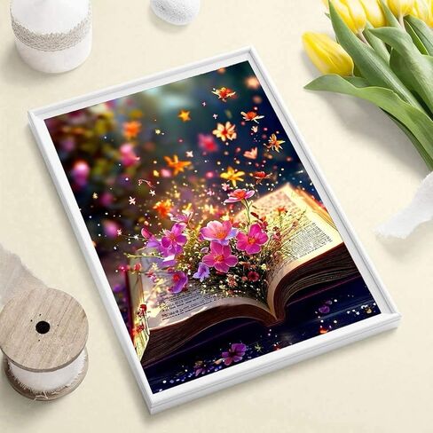 مجموعات الفن الماسي croshom للبالغين، مجموعات الرسم الماسي للبالغين، طقم رسم فني للزهور على الكتب الماسية للبالغين، حرفة حفر كاملة DIY 5D للهدايا، ديكور جدار المنزل 11.8 بوصة × 15.7 بوصة in Kuwait