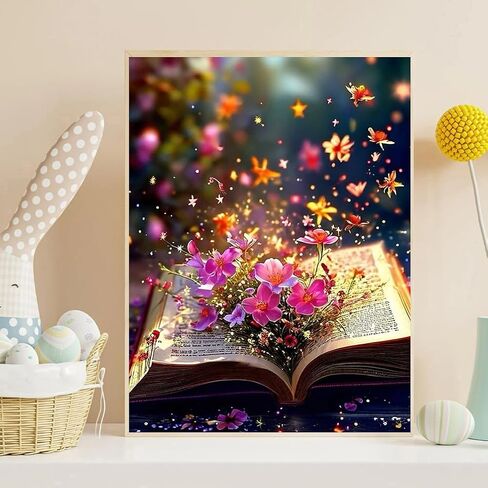 مجموعات الفن الماسي croshom للبالغين، مجموعات الرسم الماسي للبالغين، طقم رسم فني للزهور على الكتب الماسية للبالغين، حرفة حفر كاملة DIY 5D للهدايا، ديكور جدار المنزل 11.8 بوصة × 15.7 بوصة in Kuwait