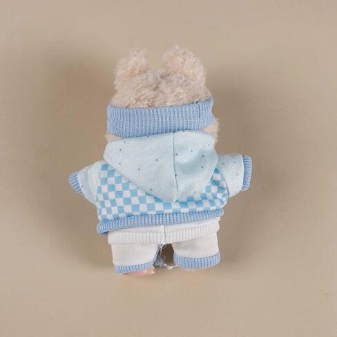 Compatible with Labubu (NO Doll) - Light Blue Layered Set (Cat-Embroidered Headband + Hoodie + Checkered Jacket + Shorts), 15cm/17cm Doll Clothing (Light Blue) in Saudi Arabia