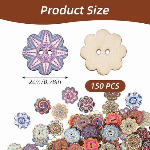 cobee 150 Pcs Mixed Pattern Vintage Flower Wooden Button, 20mm Round Wood Buttons Vintage Sewing Patterns, Colorful Button 2 Holes Decorative Buttons for DIY Sewing, Clothing Replacement in Saudi Arabia